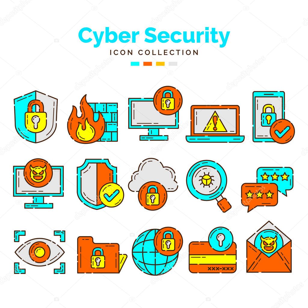 Cyber security icon collection with line design style