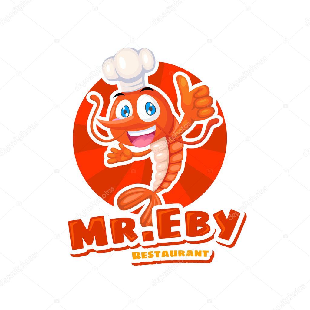 restaurant  logo with shrimp logo character 