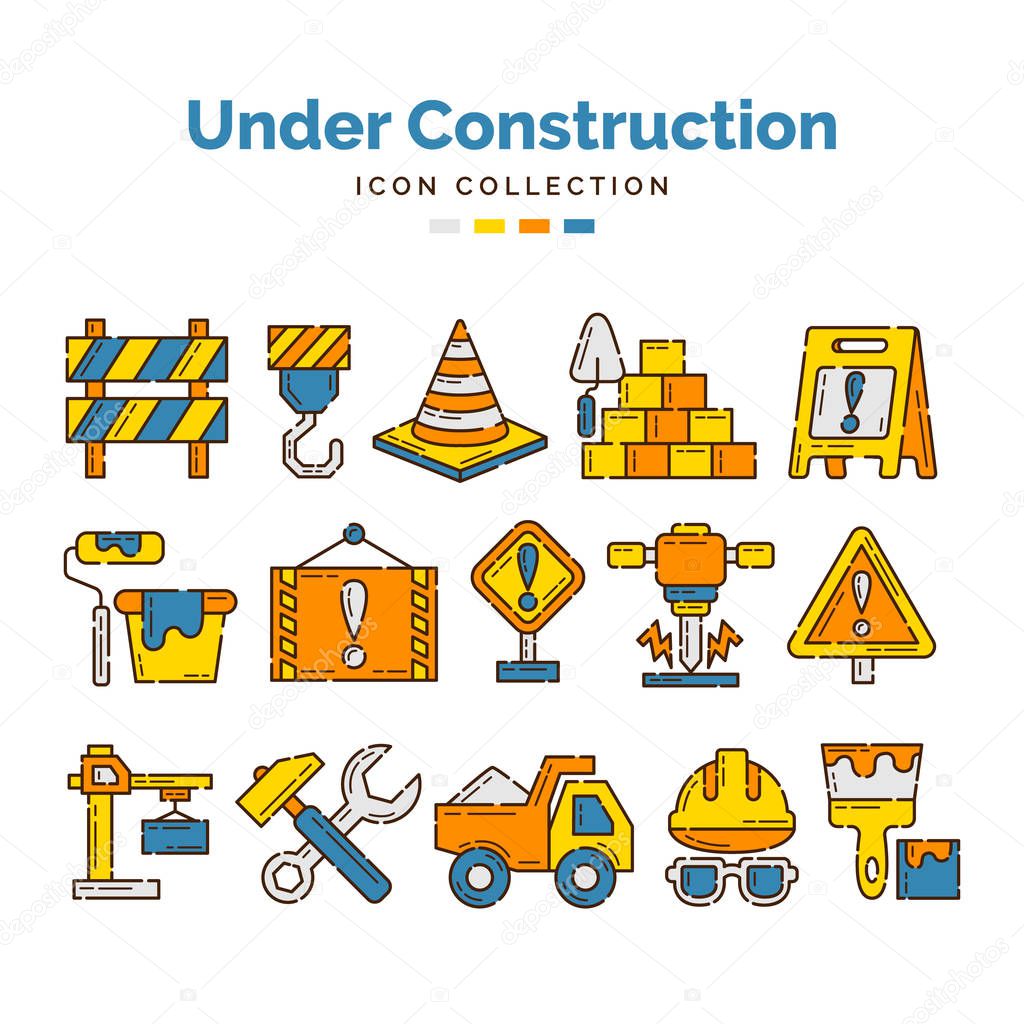 Under construction icon collection with line design style