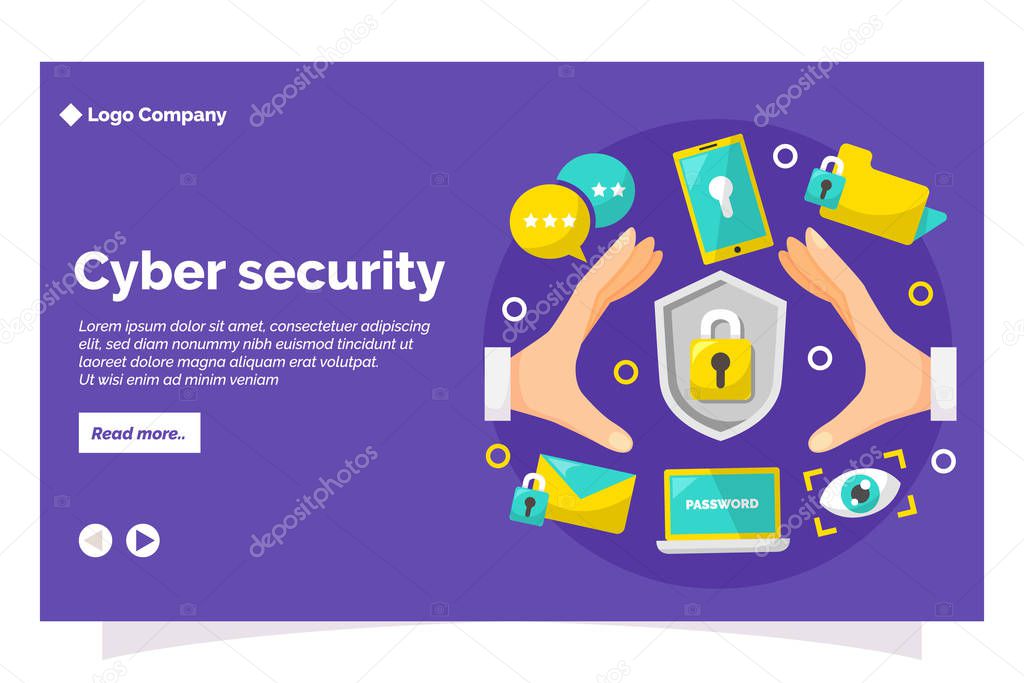 Cyber security landing page with flat design style