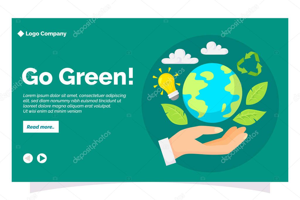 Go green landing page with flat design style
