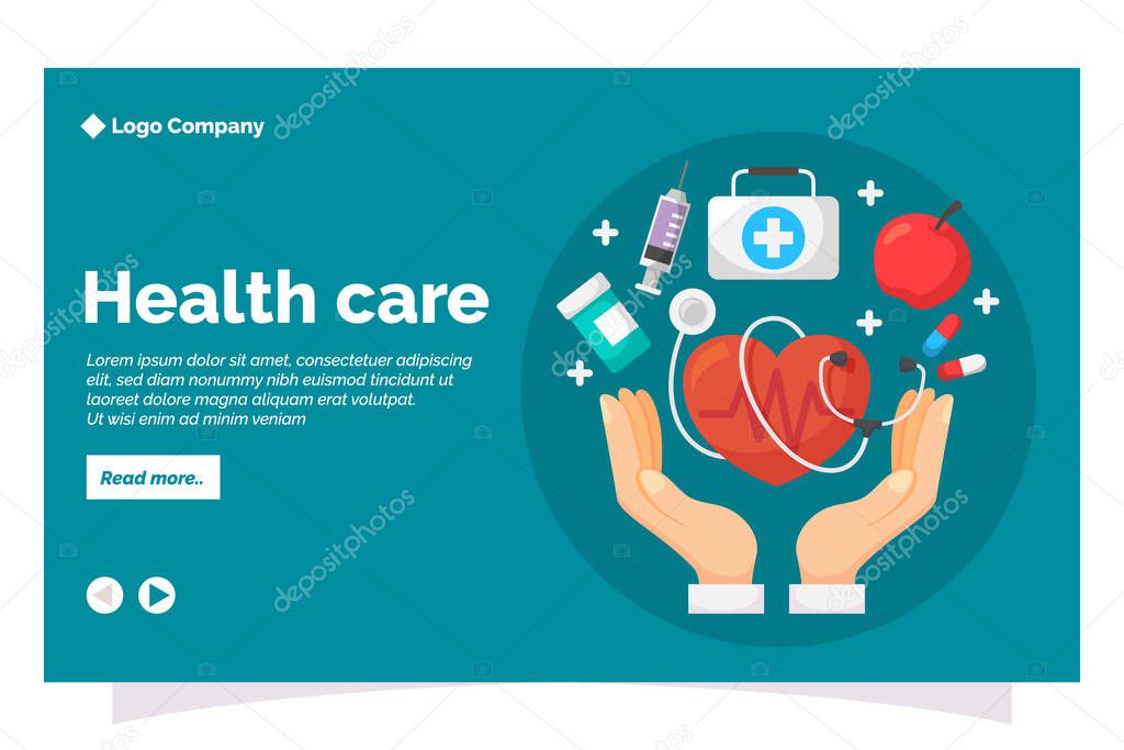 Health care landing page with flat design style