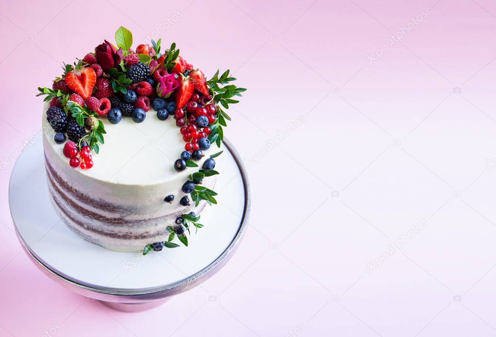 Summer fruit and berry cake