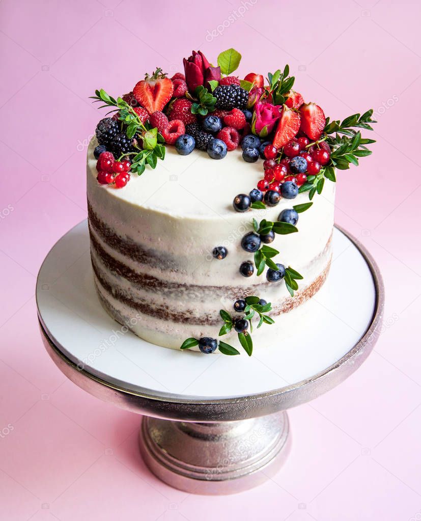 Summer fruit and berry cake