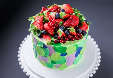 Summer berry cake with strawberries and blueberries clipart