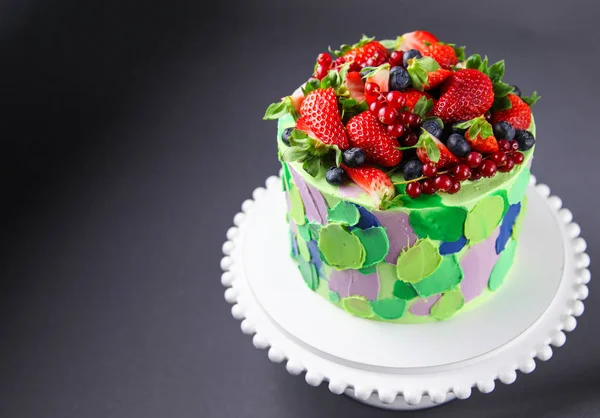 Summer Berry Cake Strawberries Blueberries — Stock Photo, Image