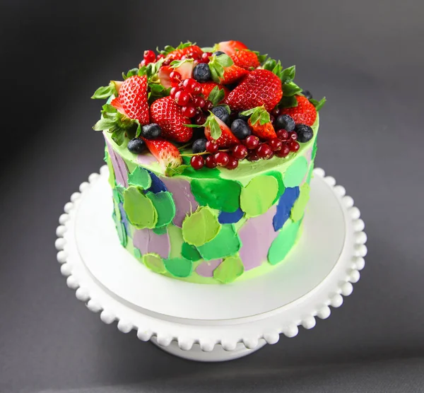 Summer Berry Cake Strawberries Blueberries — Stock Photo, Image