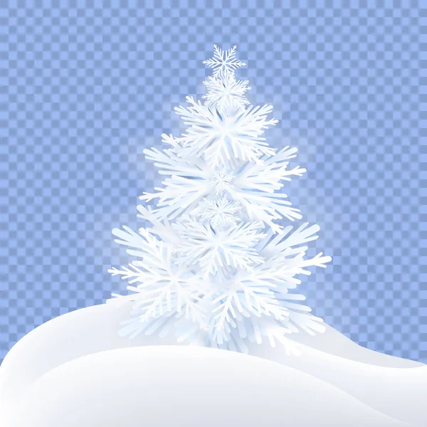 Pluizig decoratief papier gesneden kerstboom. — Stockvector