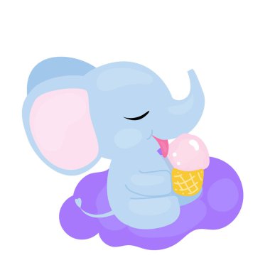 Yumuşak bebek fil dondurmayı yalıyor.