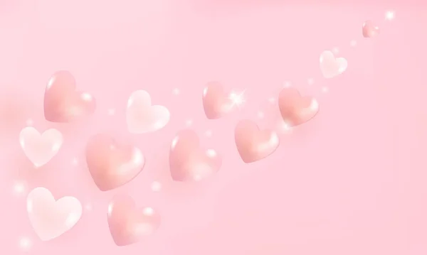 Soft sweet hearts flying on pink background. — 스톡 벡터