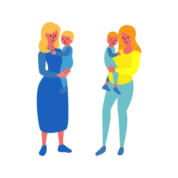 Madres felices sosteniendo a sus hijos en las manos . — Vector de stock