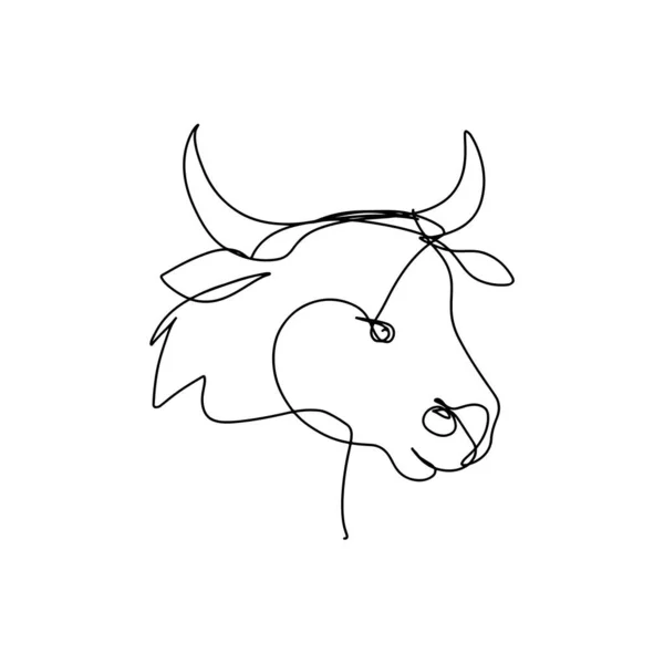 Arte de línea continua, cabeza de toro dibujada a mano . — Vector de stock