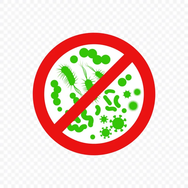 Antibacterieel teken. Stop bacteriële rode cirkel met ziektekiemen. — Stockvector