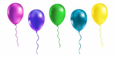 Gerçekçi uçan helyum balonları demeti. Premium kalite vektör çizimi.