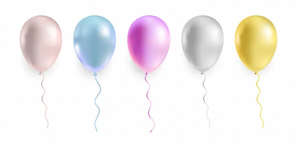 Manojo realista de globos de helio voladores brillantes. Vector Premium . — Vector de stock