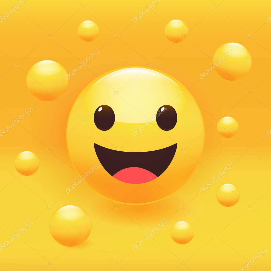 Smile sticker set, including such expressions as indifference or calm, laugh, surprise, angriness, cry, happiness. Premium vector illustration.