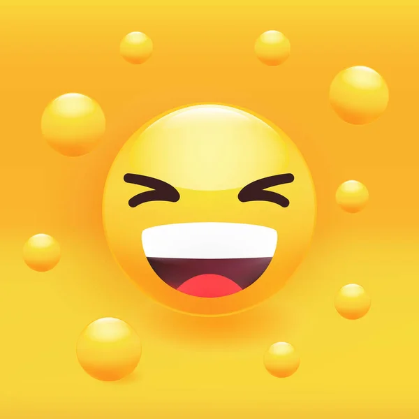 Funny face laughing loudly, smiling, yellow emoticon. Premium vector. — Stock Vector