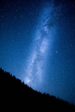 Samanyolu gece dağ orman yukarıda