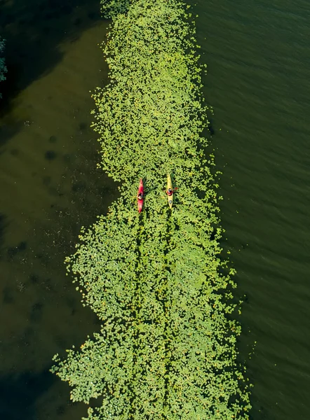 Zwei Kajaks Segeln Auf Einem Malerischen Fluss Luftbild — Stockfoto