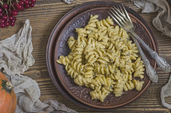 Stock image Pasta with pumpkin cream sauce and blue cheese  