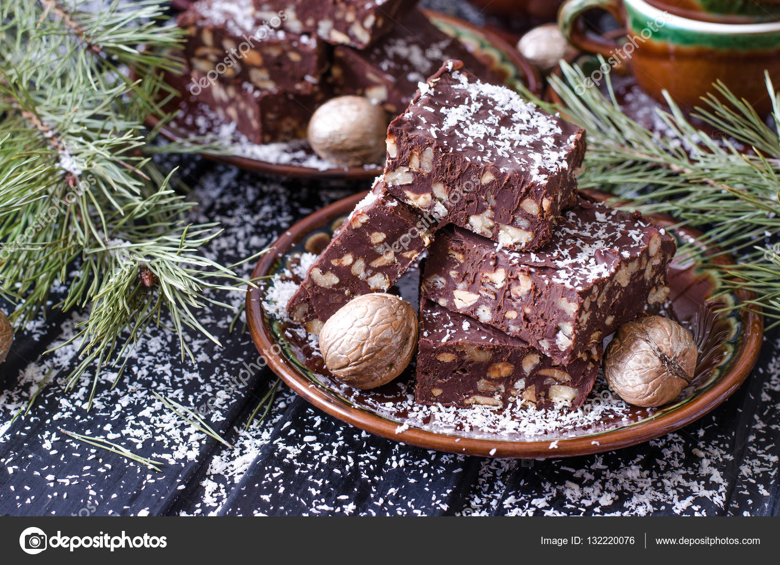 Chocolate Fudge With Nuts From Nigella Lawson Stock Photo