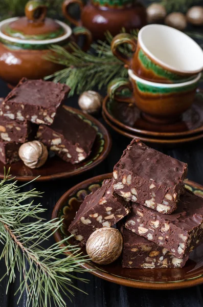 Chocolate fudge with nuts from Nigella Lawson — Stock Photo, Image