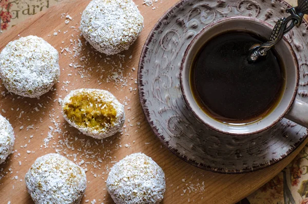 Truffles with dried mango dried apricots with peanut butter and