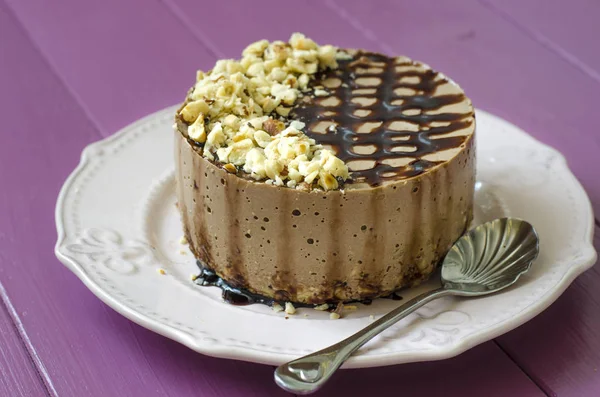 Tarta de queso con salsa de chocolate de algarrobas y agar —  Fotos de Stock