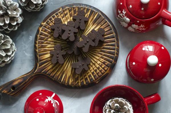 Chocolates Caseros Con Una Tetera Una Taza — Foto de Stock