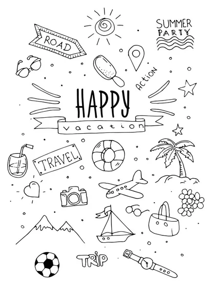 Mano dibujar viajes y feliz vacaciones sketch backgroun — Foto de Stock