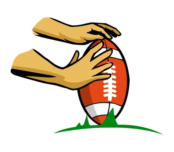 Hand Holding rugbybal — Stockvector