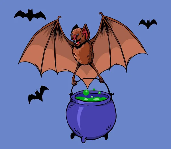 飞行蝙蝠带女巫药水 — 图库矢量图片