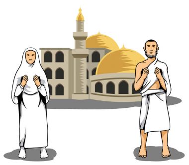 Cami önünde dua hac Pilgrim