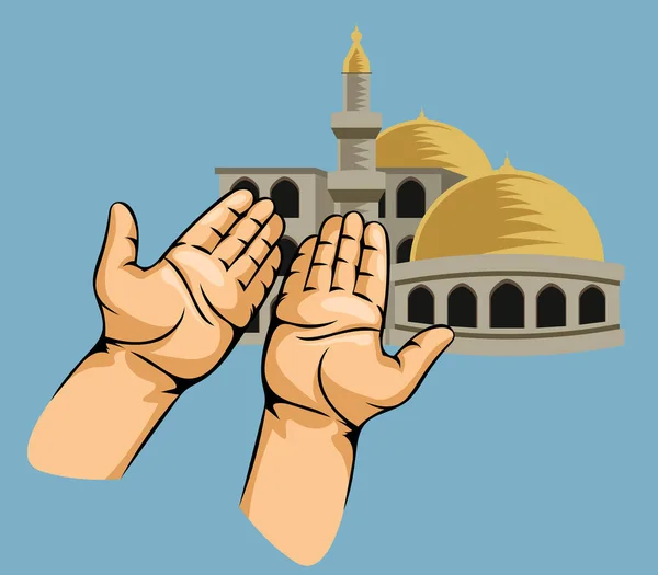 モスクの前で祈りの手 — ストックベクタ