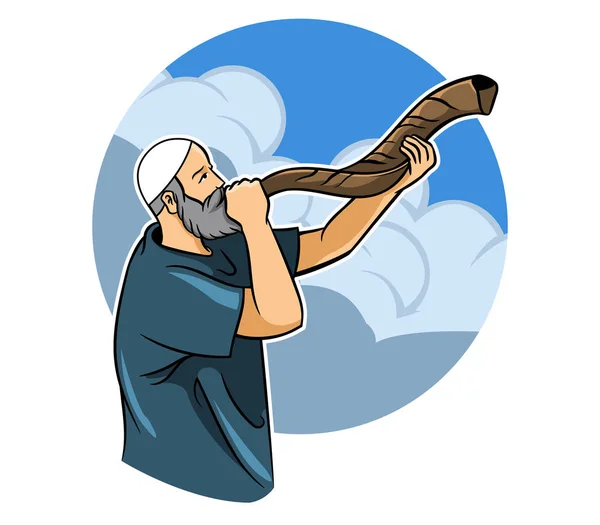 Jewish Blowing Shofar — Stock Vector