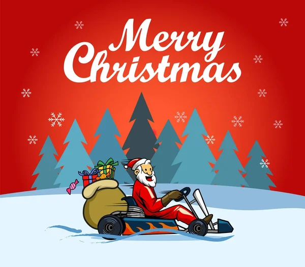 Santa Racer Kerstgroet — Stockvector