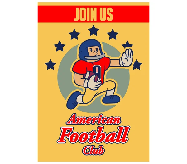 Cartel de reclutamiento de American Football Cartoon Vintage — Vector de stock