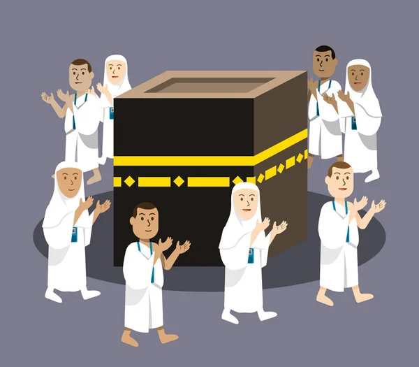 Peregrinación al Hayy Orando alrededor de Kabaa — Vector de stock