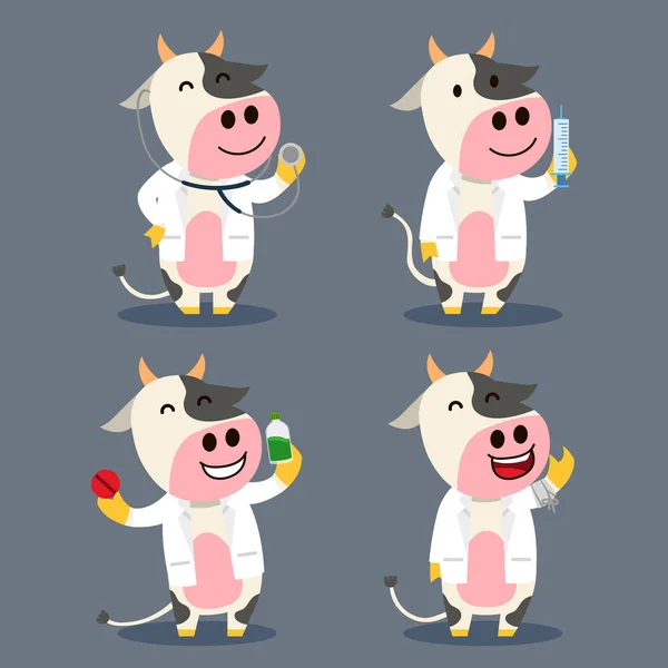 Cow As Farm Doctor Flat Character Illustration — 图库矢量图片