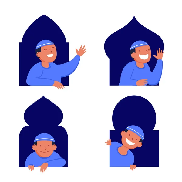 Boy Moslem Flat Character Peeping In The Window - Stok Vektor