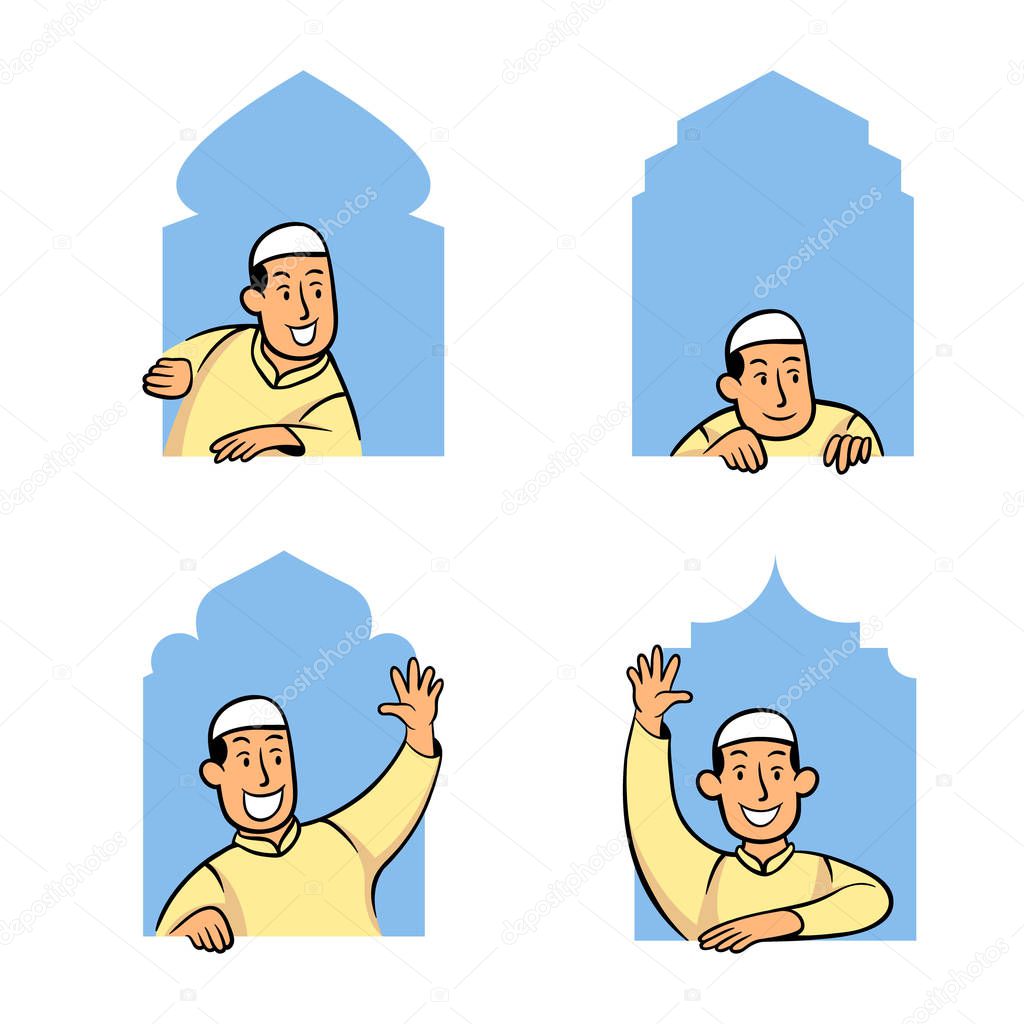 Male Moslem Comic Cartoon Character Peeping In The Mosque Window
