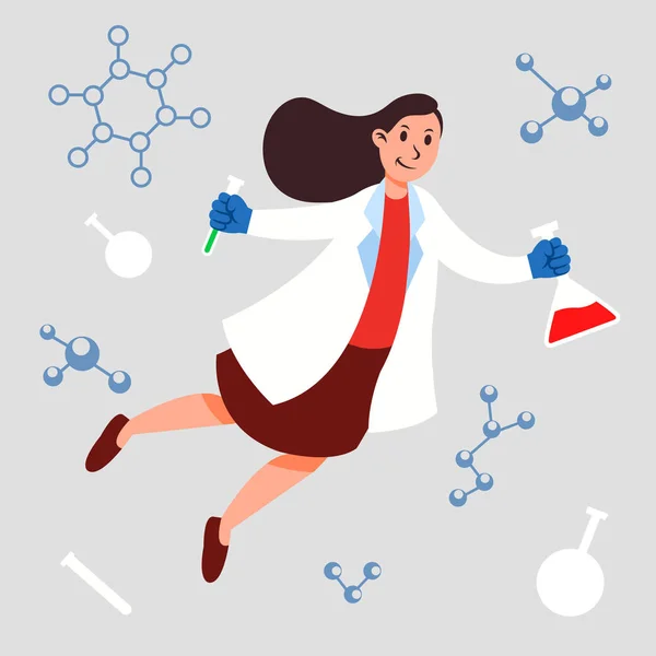 Woman Chemical Scientist Character Floating Imaginative — Stock Vector