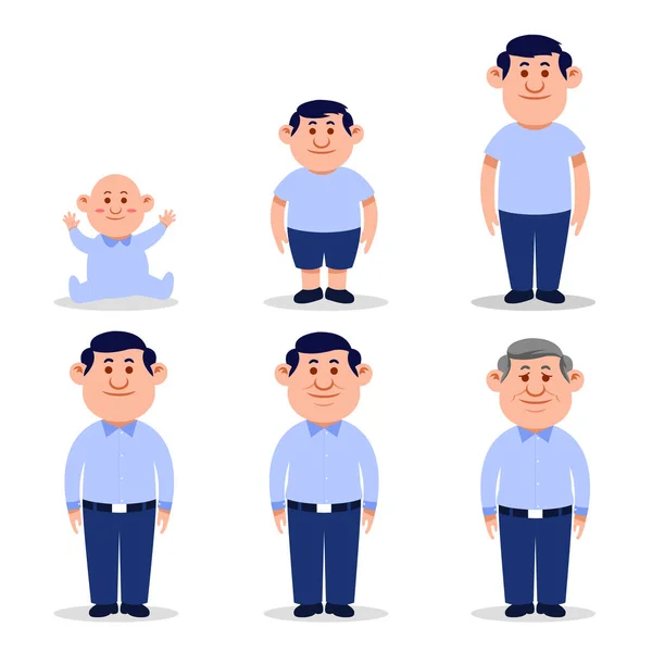 Man Flat Character In Different Ages — Stock Vector