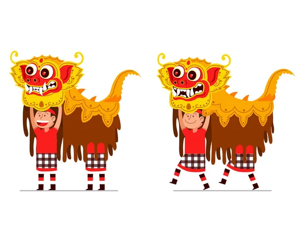 Zwei Personen Führen Traditionellen Balinesischen Tanz Der Bösen Geister Auf — Stockvektor