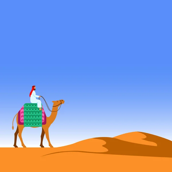 Arabische Männer Reiten Kamel Durch Sandwüste Illustration — Stockvektor