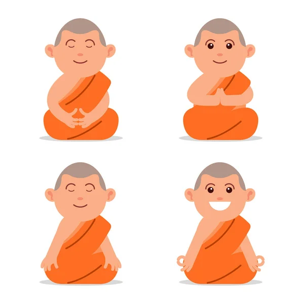 Meditasi Biksu Buddha Ilustrasi Karakter Kartun Datar - Stok Vektor