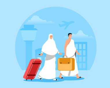 Havaalanındaki birkaç hacı Mekke 'ye hacca gitmeye hazır..