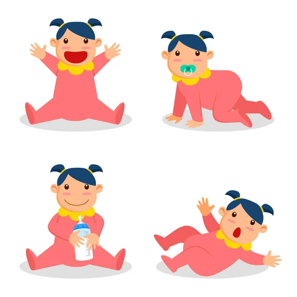 Vector Character Set Cute Baby Girl — Stock Vector