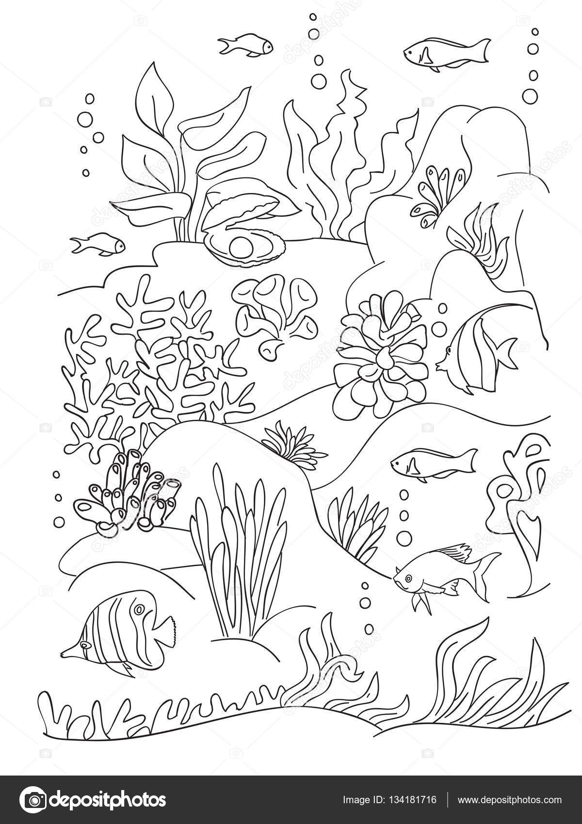 Livre de coloriage de mer — Image vectorielle