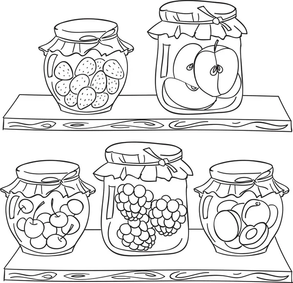Engarrafamento de frutas na prateleira . — Vetor de Stock